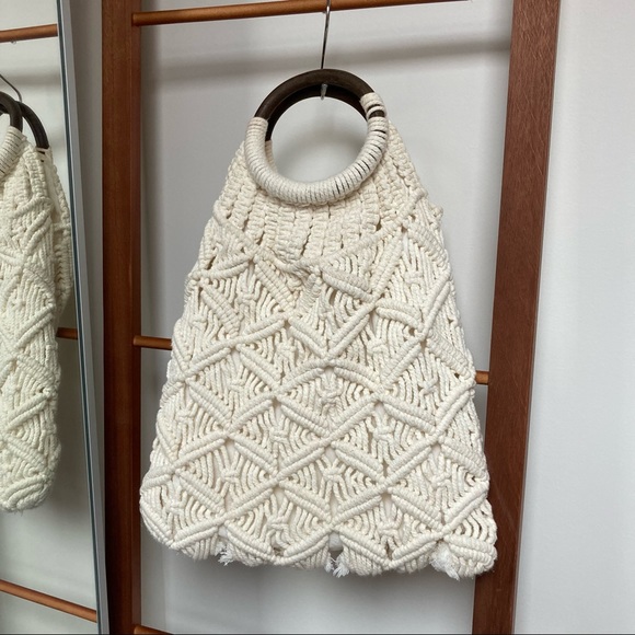 Tulum Handbags - Handmade Vintage Bohemian Wooden Handle Crochet and Canvas Handbag